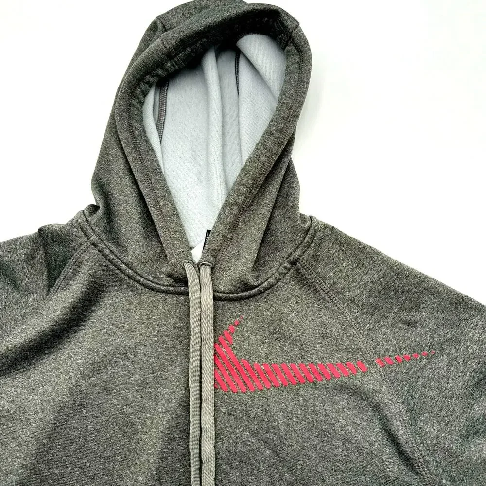 NIKE women's Medium gray pullover hoodie sweatshirt red swoosh kangaroo pocket‎